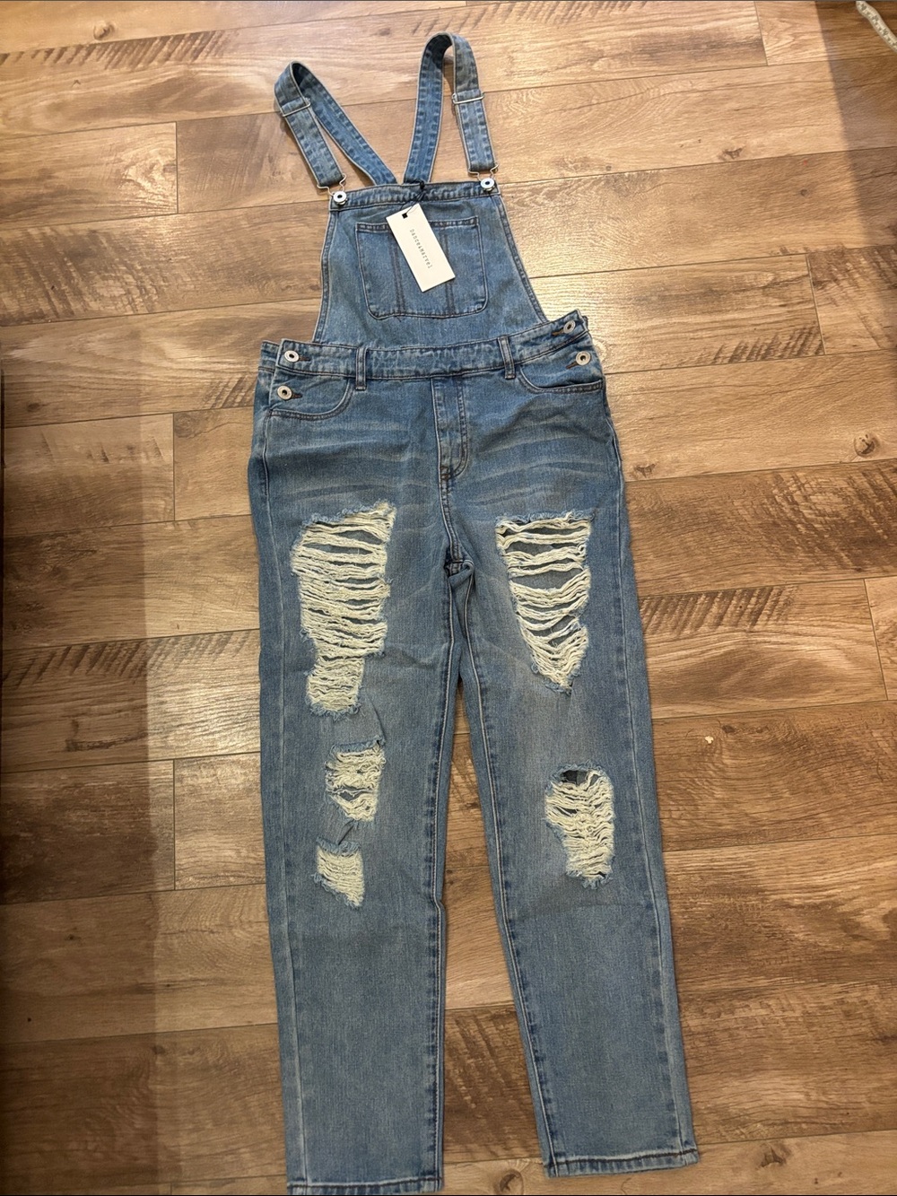 Distressed Denim Overalls - Light Blue